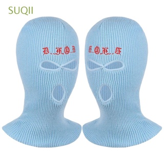SUQII Embroidery Winter Autumn Hats Cycling Three hole hat Knitted Beanies Warmer Bonnet Halloween protection High Quality balaclava Female Beanie Caps