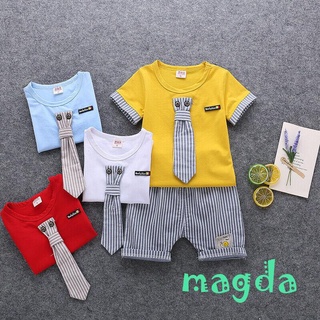 ☀ GQ ✲ Bebé Niños 2 Piezas Trajes , Corbata De Rayas Camiseta De Manga Corta Tops + Pantalones Cortos Conjunto De Verano