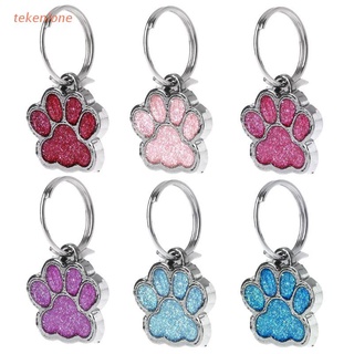 TEKE - Collar para mascotas, diseño de purpurina brillante, forma de pata, perro, gato, identificación, llavero con anillo