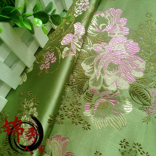 nuevos productosTela de brocado, traje Hanfu, ropa COS, cheongsam, tela de tela de peonía, flor rosa de fondo verde brocado