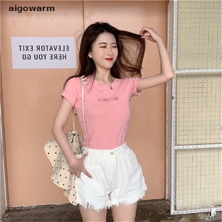 aigowarm mujer camiseta manga corta letra bordado impresión slim tops verano camiseta co (7)