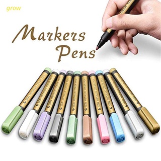 grow metallic marker pens, juego de 10 rotuladores de colores premium, pluma de arte de tinta metálica para álbum de fotos diy, rocas, scrapbooking, papel oscuro, madera, vidrio - punta de bala mediana