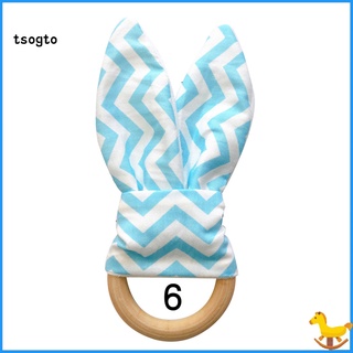 Ts Wooden Ring Baby Bunny Ear Teether Teething Toy Safe Soothing Chew Shower Gift