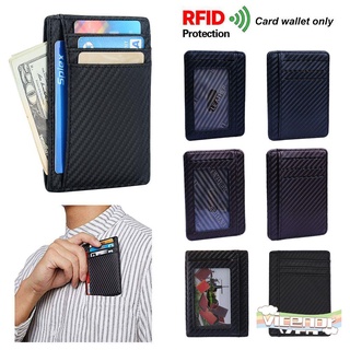 VICENORY Men's RFID Blocking Carbon Fiber Anti-chief Slim Wallet Pu Leather Credit Card Holder Fashion Coin Pocket Money Clip