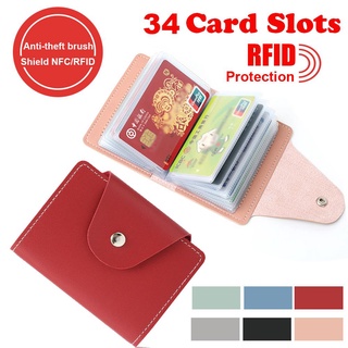 Okdeals Multi-función RFID bloqueo de mujeres hombres cuero PU cartera 34 ranuras para tarjetas monedero bolsa de bolsillo Color caramelo delgado titular de la tarjeta de crédito/Multicolor (4)