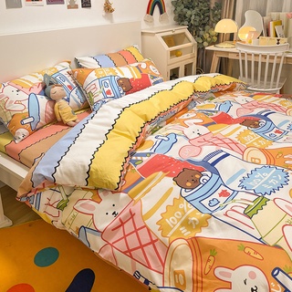 ins style cotton bed four-piece set 100 cotton children cute bedding bed sheet student dormitory three-piece set quilt c