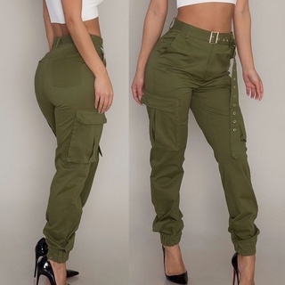 pantalones de carga para mujer casual pantalones militares combate sólido pantalones de bolsillo