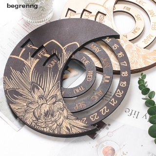 Begrenng Wooden Rotating Perpetual Calendar Wall Hanging Craft Decorative Round Xmas Gift CO