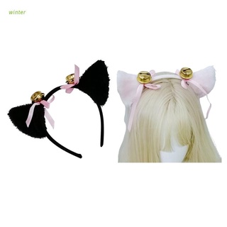 invierno lolita cosplay disfraz diadema dulce felpa orejas de gato aro de pelo con campanas arco