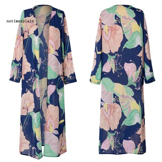 nombre de las mujeres impresión floral de manga larga gasa maxi cardigan kimono abrigo playa cubrir (9)