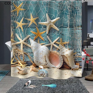 [cod] baño azul concha estrella de mar playa impresión moho impermeable cortina de ducha caliente