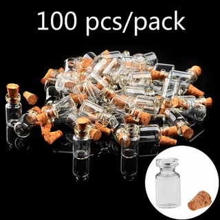 100*Mini botella de vidrio transparente de 0,5 ml que desea frascos de muestras vacías con tapón de corcho