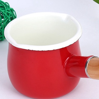 [New]Enamel Milk Pot with Wooden Handle,Mini Milk&Coffee Non-Stick Saucepan Cookware for Baby Breakfast,500Ml Red (8)