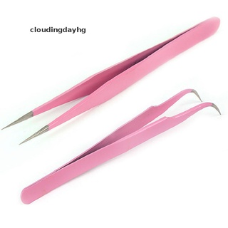 cloudingdayhg 2 piezas de acero rosa recto + pinzas de curva para extensiones de pestañas arte de uñas pinzas productos populares