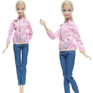 Muñeca rosa abrigo camisa pantalones vaqueros largos pantalones desgaste ropa para Barbie muñeca accesorios juguetes de bebé