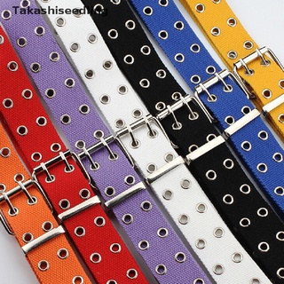 Takashiseedling/ mujeres tachonado agujero ojal 2 filas Pin hebilla de lona Nylon cinturón cintura 105 cm productos populares (4)