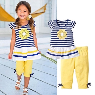 2Pcs Baby Girls Kids Flower T-Shirt Tops+Shorts Pants Outfits Summer Clothes