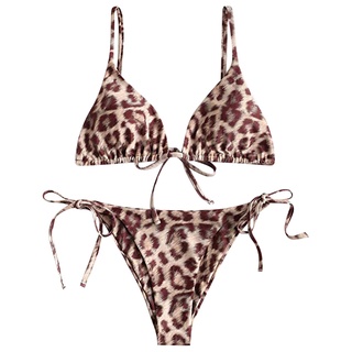 shein^_^ bikini sexy con estampado de leopardo con estampado de leopardo para mujer/traje de baño de dos piezas