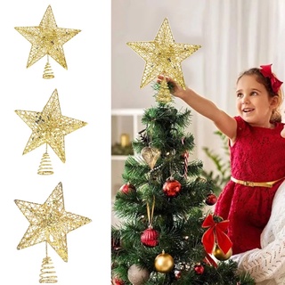 1pc exquisito alambre hierro arte adorno hermoso árbol de navidad estrella superior/hogar polvo de oro brillante estrella de cinco puntas regalo de año nuevo (1)