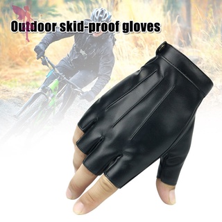1 par guantes de medio dedo de cuero pu unisex para deportes al aire libre/senderismo/yoga