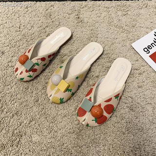 baotou media zapatillas mujer ropa de verano moda 2021 nuevo fondo plano perezoso muller zapatos fruta sandalias ins marea