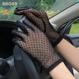 Ahour guantes cortos Anti Uv para mujer/guantes de conducción para mujeres/guantes de conducción de encaje/guantes de dedo transpirables multicolores