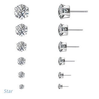 Estrella 6 pares de aretes/pendientes de circón de acero inoxidable con pedrería para mujer