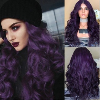 moda púrpura gran onda larga peluca natural suelto pelo rizado degradado fiesta peluca
