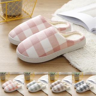 Autumn and winter plaid cotton slippers for men and women home fur slippers