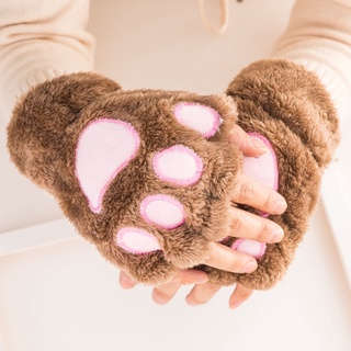 coreano nueva moda gato pie garra pata invierno corto sin dedos guantes/medio dedo esponjoso oso lindo gatito guantes (8)