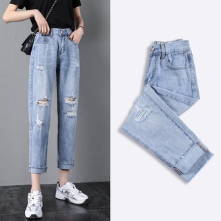 Ripped jeans mujer suelto 2021 de talle alto delgado recto de nueve puntas pequeños Harlan daddy pantalones 2021 [mbnk55.my]