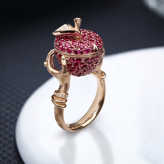 Exquisita moda de lujo rosa cristal manzana anillo Unisex Punk Hip Hop vid secreto compartimento anillos para mujeres hombres aniversario joyería|Anillos