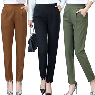 más el tamaño de las mujeres casual moda sólido mediados de la cintura pantalones largos pantalones de oficina