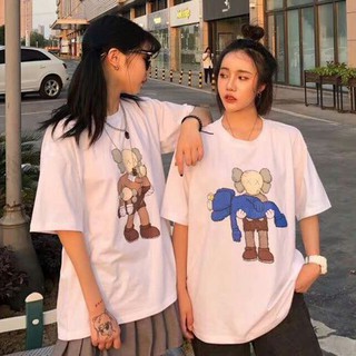 pareja cuello redondo de dibujos animados sésamo street & kaws impresión de manga corta jersey t-shirt