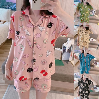 Niña solapa ropa de dormir de dos piezas pijama lindo suelto dulce impresión de dibujos animados traje de servicio a domicilio (1)