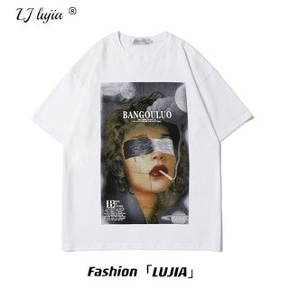 100 algodón de manga corta T-shirt masculino pequeño retro retrato impresión amantes de la calle alta suelta tendencia casual cuerpo camisa