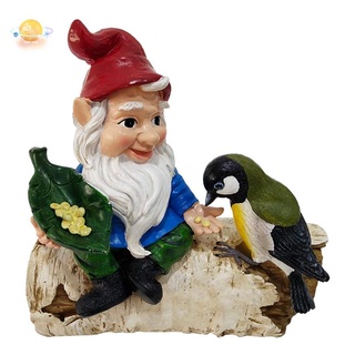 Gnome estatua de jardín, elfo de dibujos animados escultura alimentador de aves jardín Gnomish impermeable encantador enano alimentador de dibujos animados para exteriores