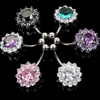 Royalvalley Stainless Steel Bar Belly Navel Ring Crystal Flower Body Piercing Women Jewelry CO