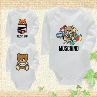 Moschino Ropa blanca de algodón de manga larga Mono liso Mono de bebé Mono de ropa para niños estilo europeo y americano Onesie de estilo occidental para niña Mono recién nacido (1)