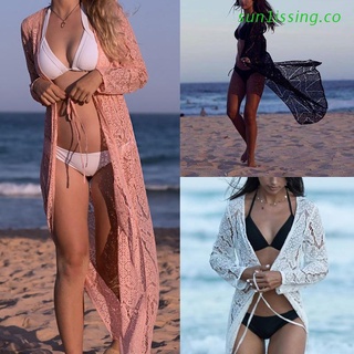 sun1iss mujeres largo crochet playa traje de baño bikini cubrir túnica encaje cardigan slim hueco