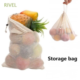 rivel ecológico bolsas de malla de almacenamiento para el hogar de frutas y verduras bolsa de almacenamiento con cordón biodegradable cocina reutilizable malla de algodón lavable