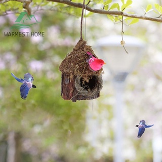 (municashop) simulación tejida a mano árbol casa de pájaros al aire libre colgante refugio de pájaros accesorios