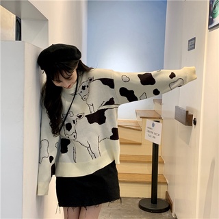 Suéter informal holgado de vaca para mujer, suéteres Harajuku coreanos, ropa Ulzzang Kawaii japonesa, Vintage (9)