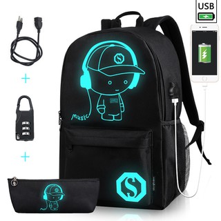 Glow In The Dark lona mochila escolar luminosa animación bolsas de la escuela para adolescentes carga USB ordenador antirrobo mochila portátil de 14/ pulgadas