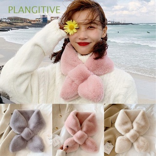 PLANGITIVE Thicken Cross Scarf Winter Warm Solid Color Neckerchief Wrap Women Shawl Elegant Faux Rabbit Fur Plush Neck Warmer/Multicolor