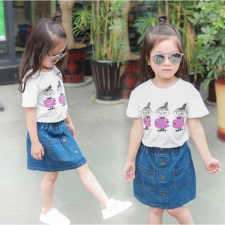 Niños niñas conjuntos de ropa de dibujos animados patrón camisetas Jeans trajes 2PCs conjunto