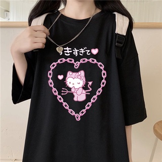 lindo kuromi impresión t-shirt japonés harajuku hello kitty kawaii casual manga corta camiseta top