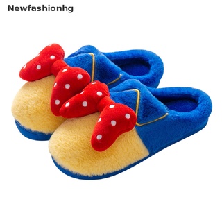 (Newfashionhg) Women Warm Slippers Plush Bow Princess Slipper Lovely Comfortable Home Footwear On Sale