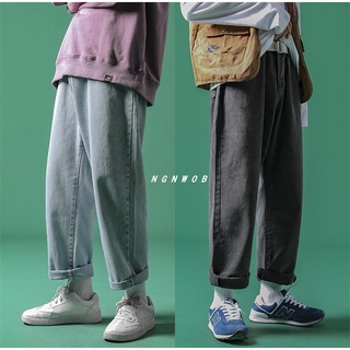 estilo coreano de moda de color sólido recortado pantalones de hong kong estilo chic recto jeans de los hombres de la marca de moda suelta caída de pierna ancha pantalones casuales