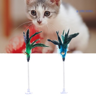 [Jinching] divertida mascota gato pluma campana primavera ventosa elástica jugar juguete interactivo (2)